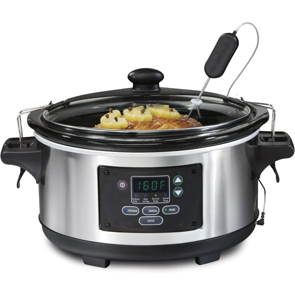 6 Quart Programmable Slow Cooker, Dishwasher Safe Crock & Lid & Temperature Probe, Stainless Steel Slow Cookers