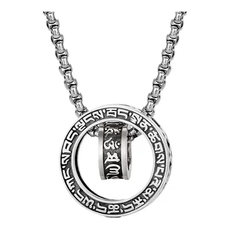 

New Fashion Simple Stainless Steel Double Ring Pendant Necklaces for Man Silver Color Long Chain Couple Jewelry Gift