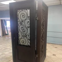 Custom Wrought Iron Double Front Door Steel Glass Doors 6