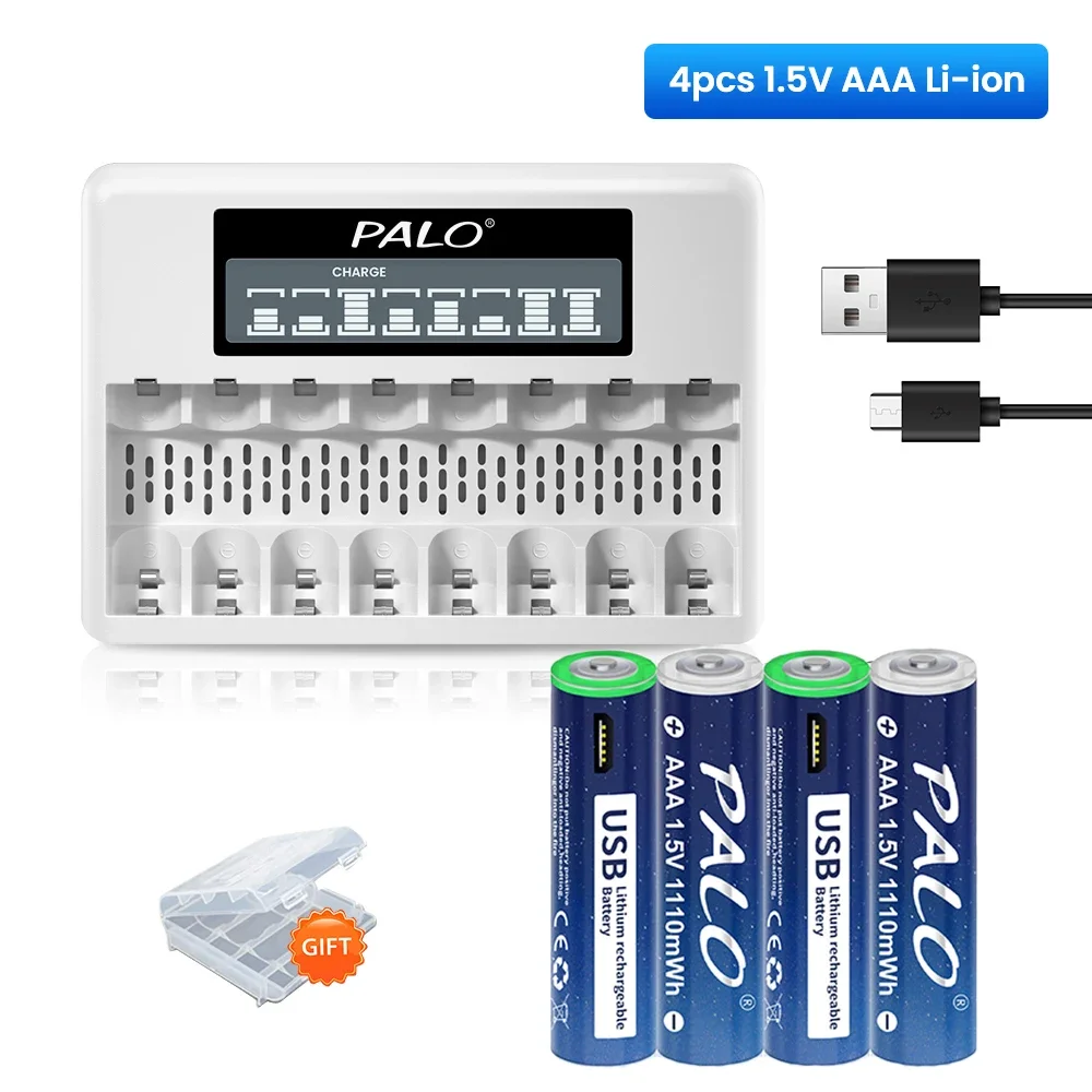 

PALO USB 1.5V AAA Rechargeable Li-ion Battery Lithium AAA Cell Battery + LCD Fast Smart Charger For 1.5V AA AAA Battery