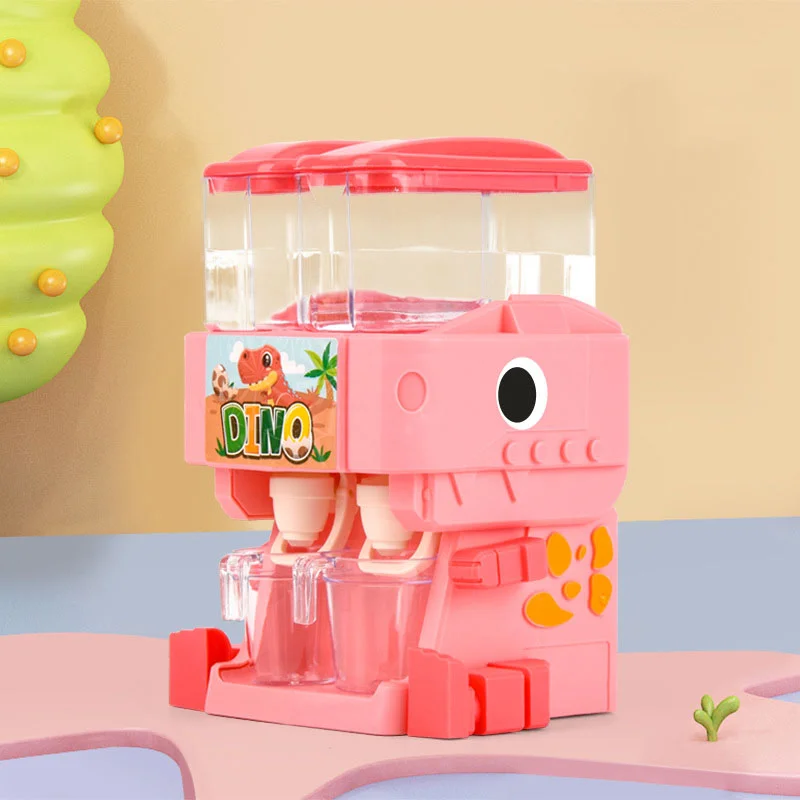 Children Dinosaur Dual Water Dispenser Toy with Cute Pink Blue Cold/Warm Water Juice Drinking Fountain Simulation Kitchen Toys