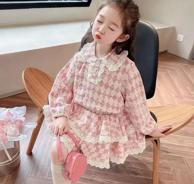 

New Baby Girls Fall Boutique Lace Sets Top + Skirts Princess Elegant Suits 2-7T