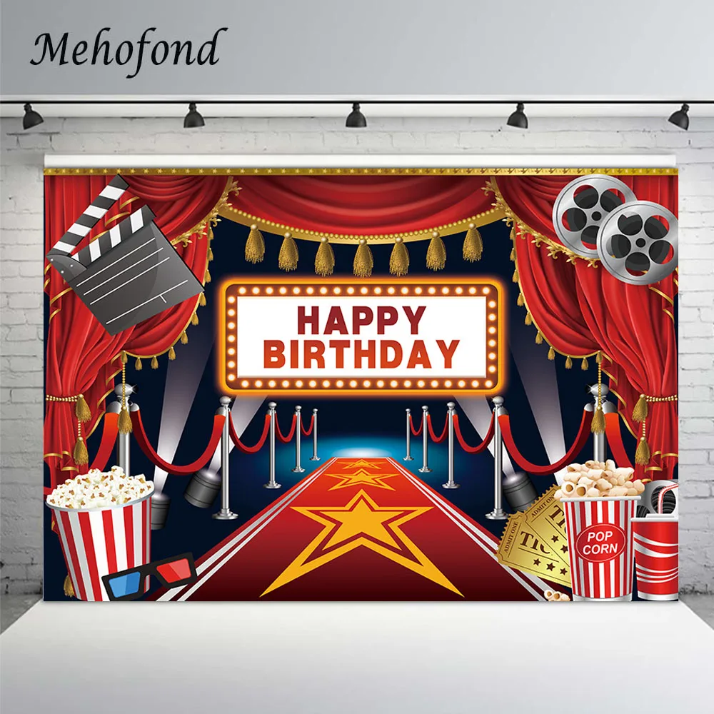 Movie Theme Baby Happy Birthday Backdrop VIP Red Carpet Event Star Showing Time Stage Casino Film Photography Background Banners