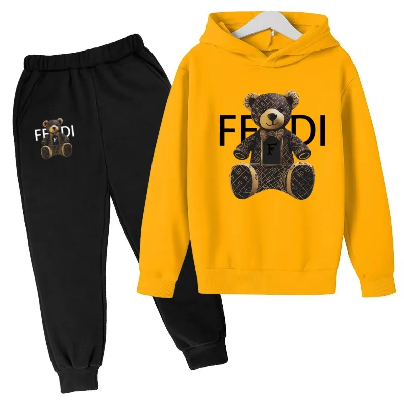 Kinder-Pullover Herbstkleidung Hoodie mit Buchstaben und Bärenmotiv Mantel für Jungen und Mädchen 3-12 Jahre Rosa Sweatshirt+Hose Zweiteiliges Set Freizeit-Sportanzug – Detail 8