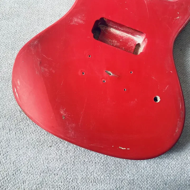 EB137 Red Color Unfinished Electric Guitar Body with Damages on Paint and Wood for Guitar Replace And DIY Parts