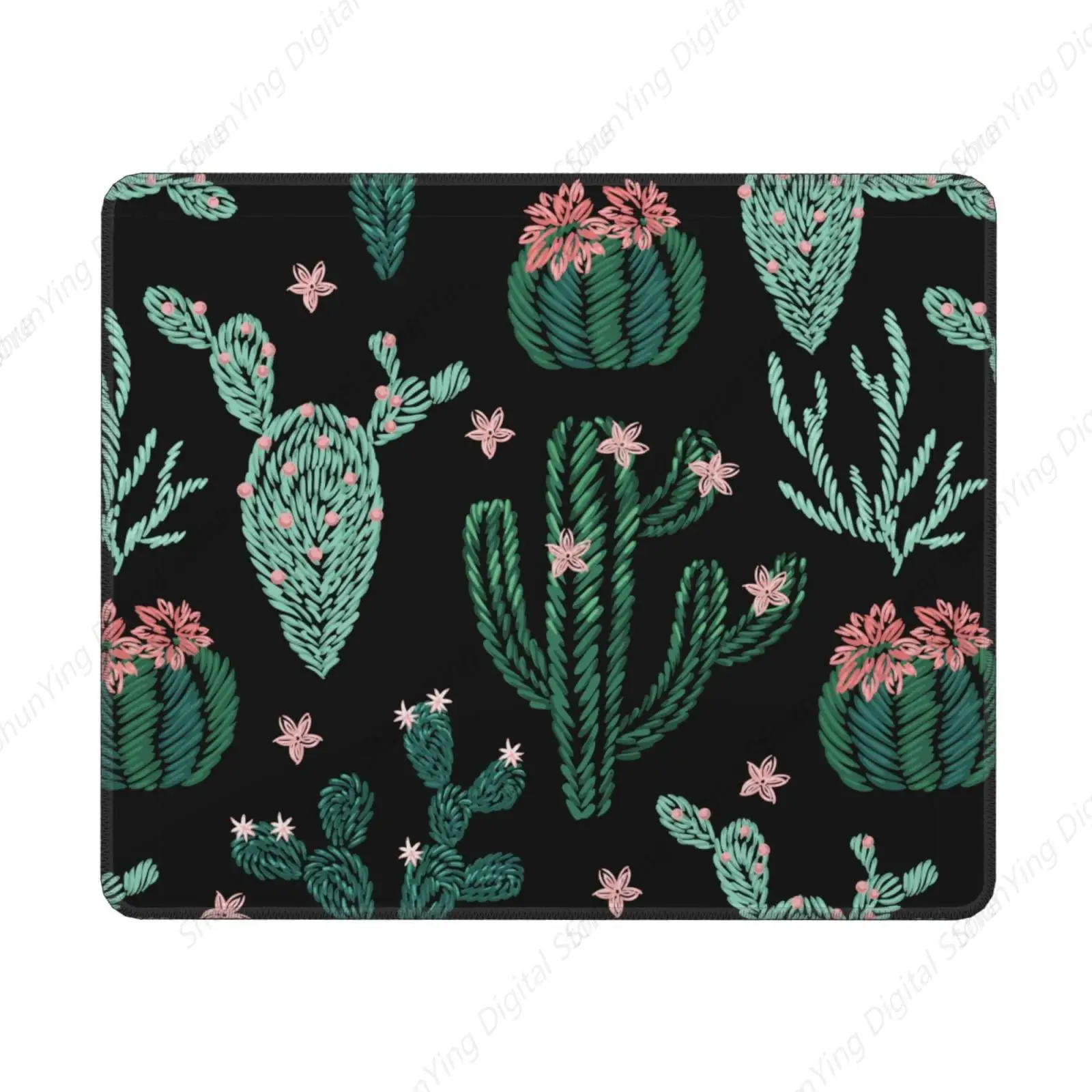 

Cute Cactus Mouse Pad Plant Theme Black Anti Slip Rubber Laptop Gaming Office Desk Durable Mouse Pad 18*22cm