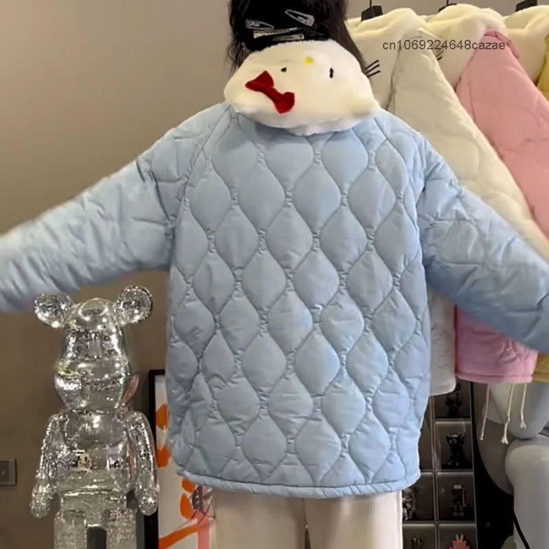 Casaco de pelúcia Sanrio Hello Kitty feminino, roupas acolchoadas de algodão quente, casaco com capuz destacável, tops fofos dos desenhos animados, novo luxo Y2K, inverno