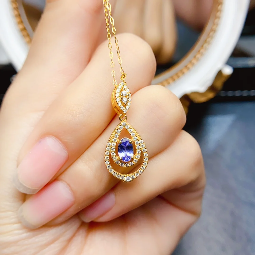 FS 4*6mmNatural Tanzanite S925 Sterling Silver Pendant Necklace Women Fine Wedding Jewelry Certification Christmas Gift MeiBaPJ