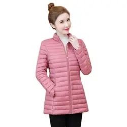 2026 Winter New Women Stand Collar Coat 5XL Fashion Slim Lightweight Down Cotton Jacket Solid Color Casual Female Zipper Outwear