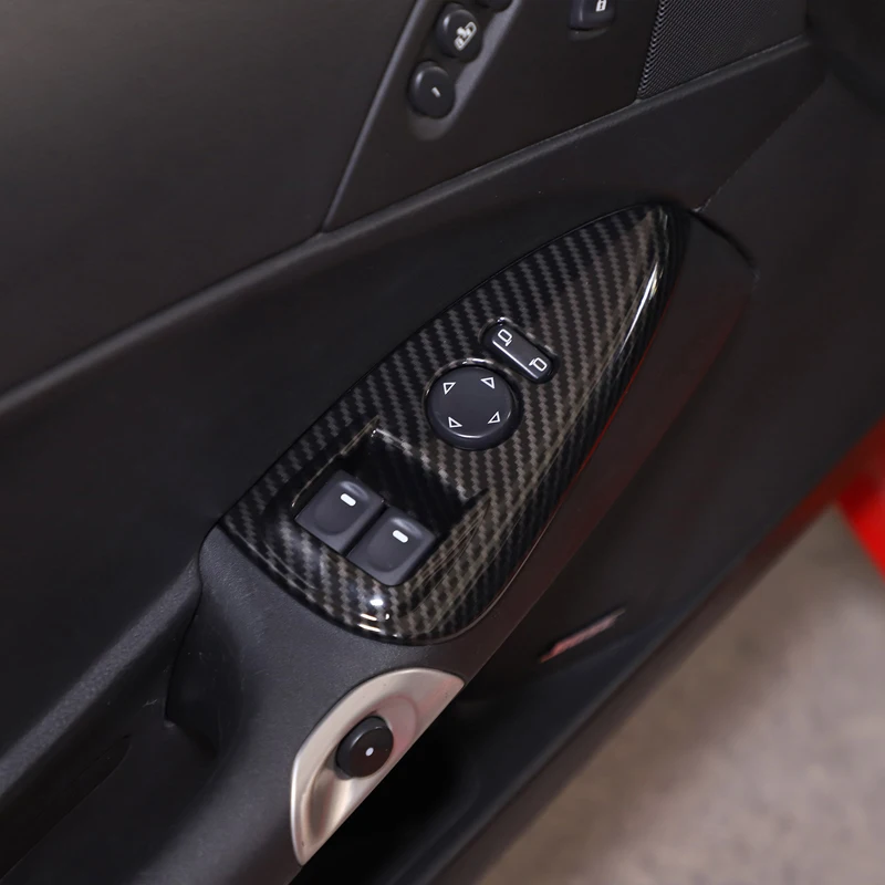 cheya ABS Carbon Fiber Car Window Glass Lift Center Console Gear Panel Frame Gearbox Head Cover for Chevrolet Corvette C6 05-13