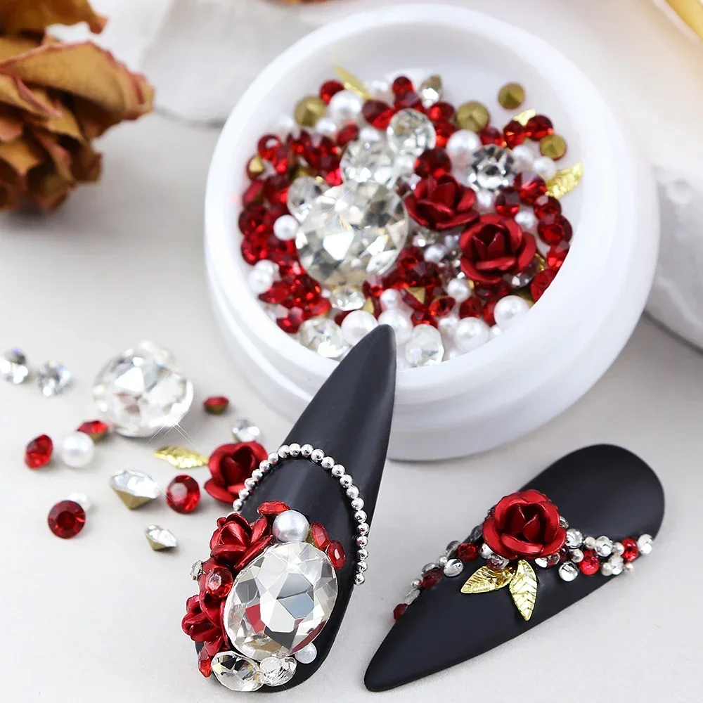 Simulation Big Diamond Resin Decorations Mixed Pearl Flower 3D Rose Rhinestones Charms Design Art Accessories DIY Jewelry Making