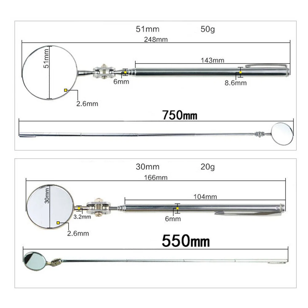 

50Mm Welding Chassis Inspection Mirror Folding Telescopic Reflector for Automotive Maintenance Shipbuilding Industrial Use
