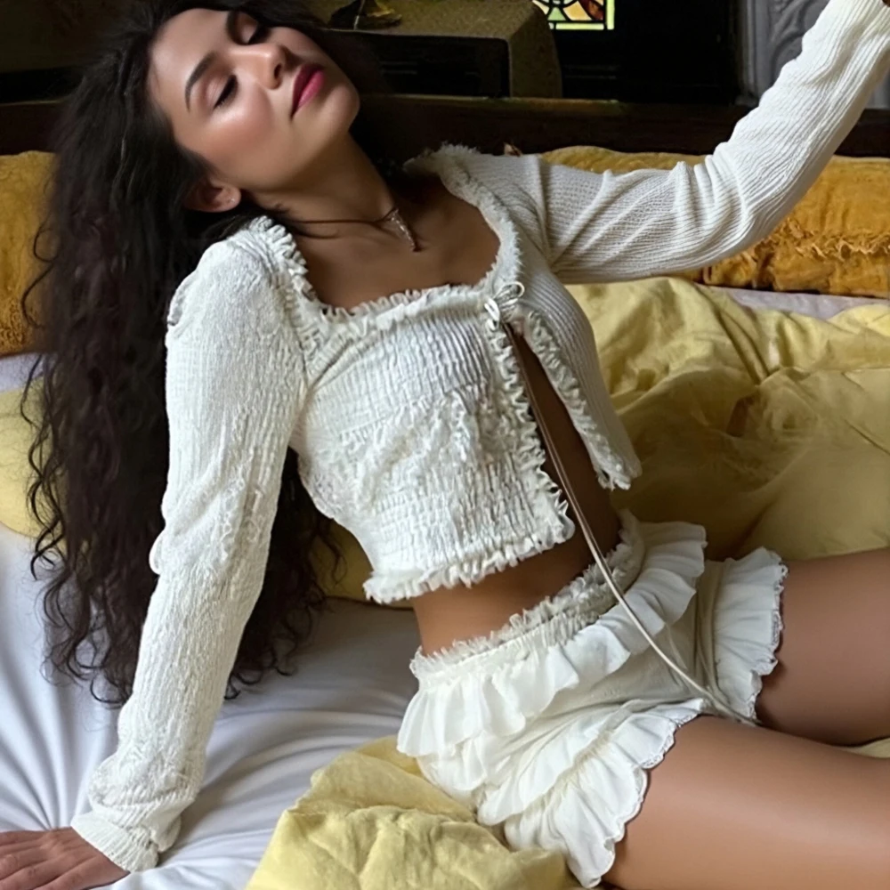 

Модный сексуальный комплект из двух предметов, повседневный короткий пушистый топ и облегающая мини-юбка с низкой талией, новый летний уличный женский комплект ﻿