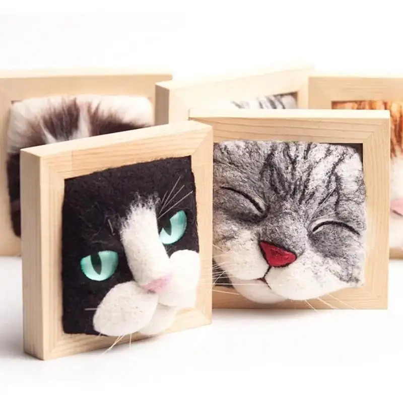 Wool Felt Pokes Le Cat Head Photo Frame Lovely Cat Plush Doll Homemade Creative Gift Handmade DIY Making Material Knitted Toys