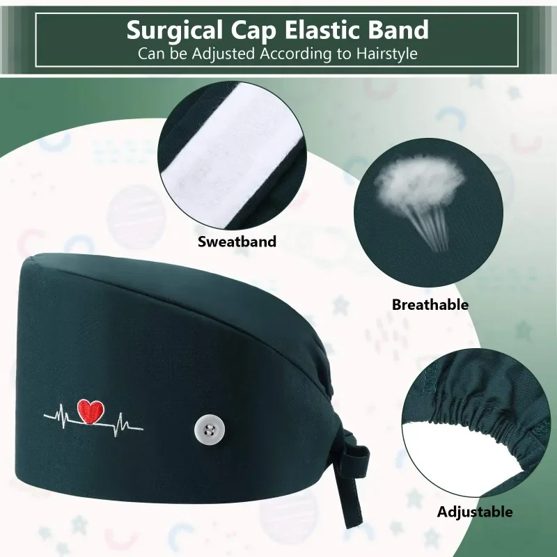 Nurse Cap Soft Cotton Cap Cats Printed Medical Nursing Hats Sweatband Scrub Caps Dentist Hat Surgical Head Cap for Women