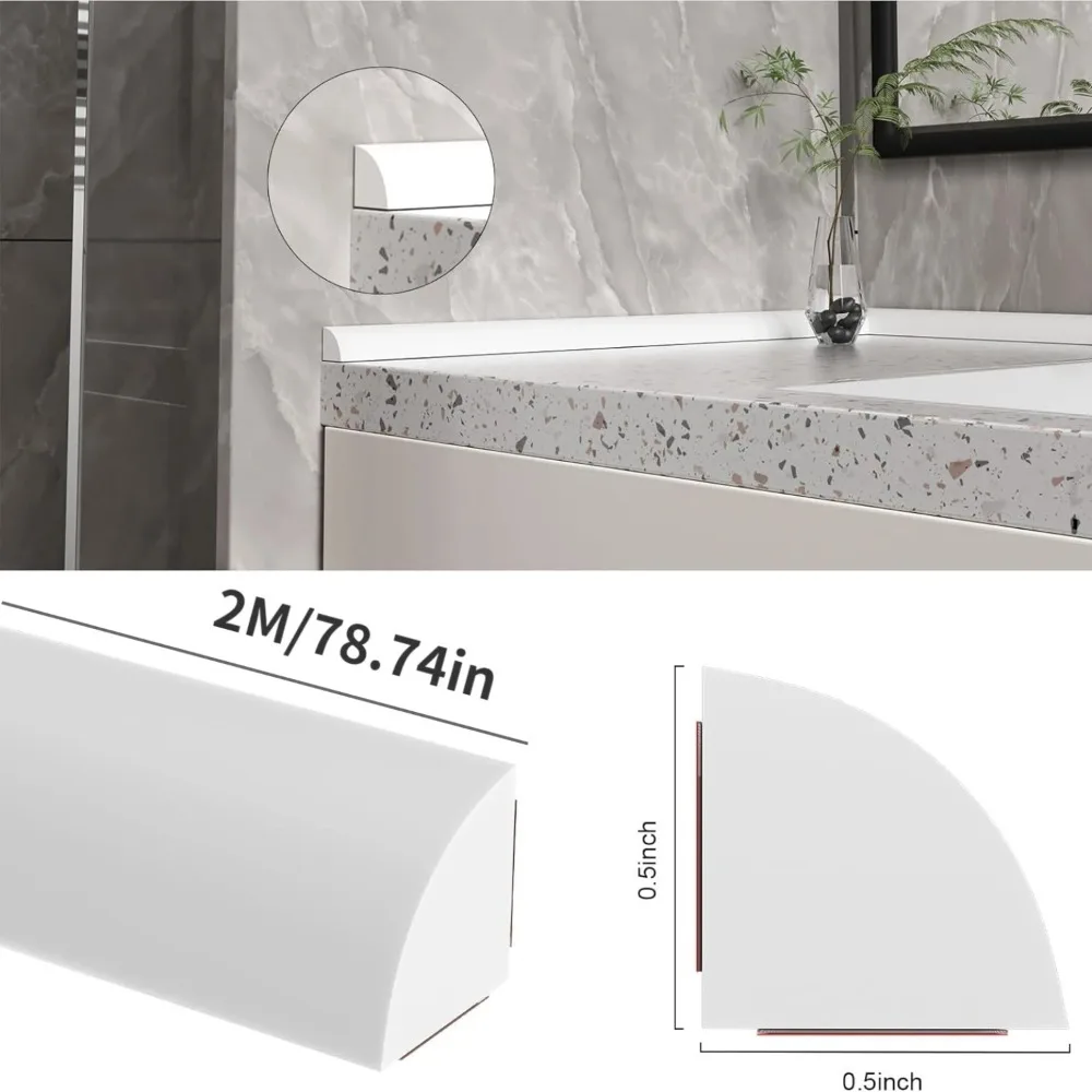 1PC 78.74inch Self Adhesive Decorative Strip for Waterproof Molding Trim Caulk Strip for Wall Edge Corner,Countertops,Tile Edge