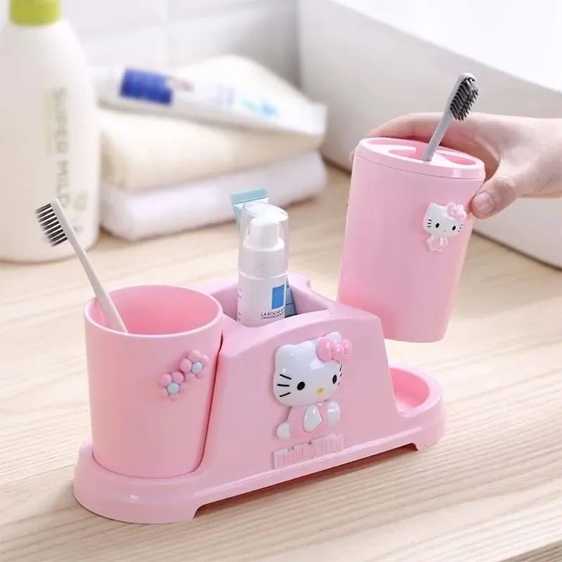 Sanrio Mouthwash Cup Set Hello Kitty Toothbrush Toiletries Storage Cup Bathroom Storage Box Student Dormitory Utilizables Gift