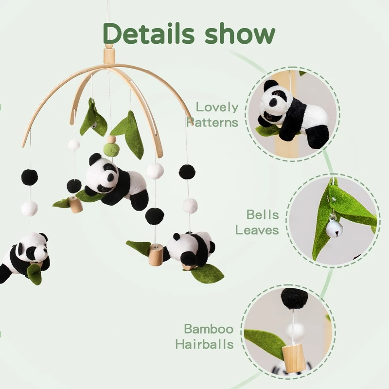 Baby Rammelaar Speelgoed 0-12 Maanden Houten Mobiel Op Het Bed Panda Bed Bel Pasgeboren Muziekdoos Bed Bel Opknoping Speelgoed Wieg Decoratie Cadeau