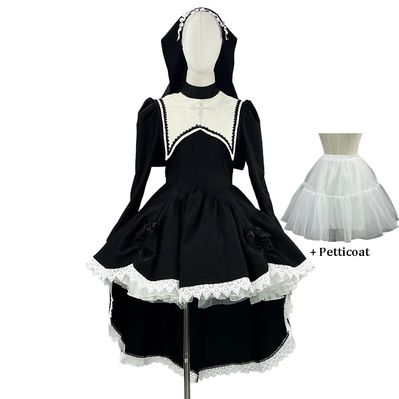 S-5XL Sweet Girl Embroidered Cross Halloween Nun Costume Cosplay Performance Outfit Dark Style Subculture Women Dress Uniforms