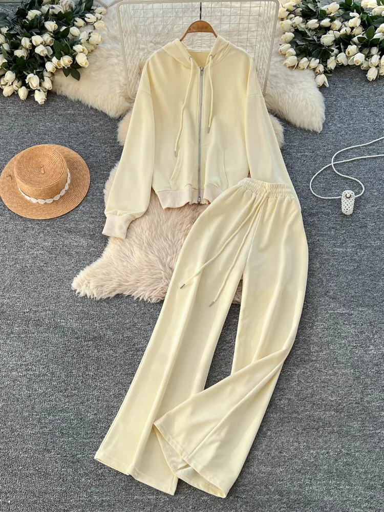 Conjunto deportivo informal de dos piezas para mujer, sudadera de cintura alta Jaet Long Sve, prendas de vestir exteriores con capucha, corte holgado, Faion de otoño