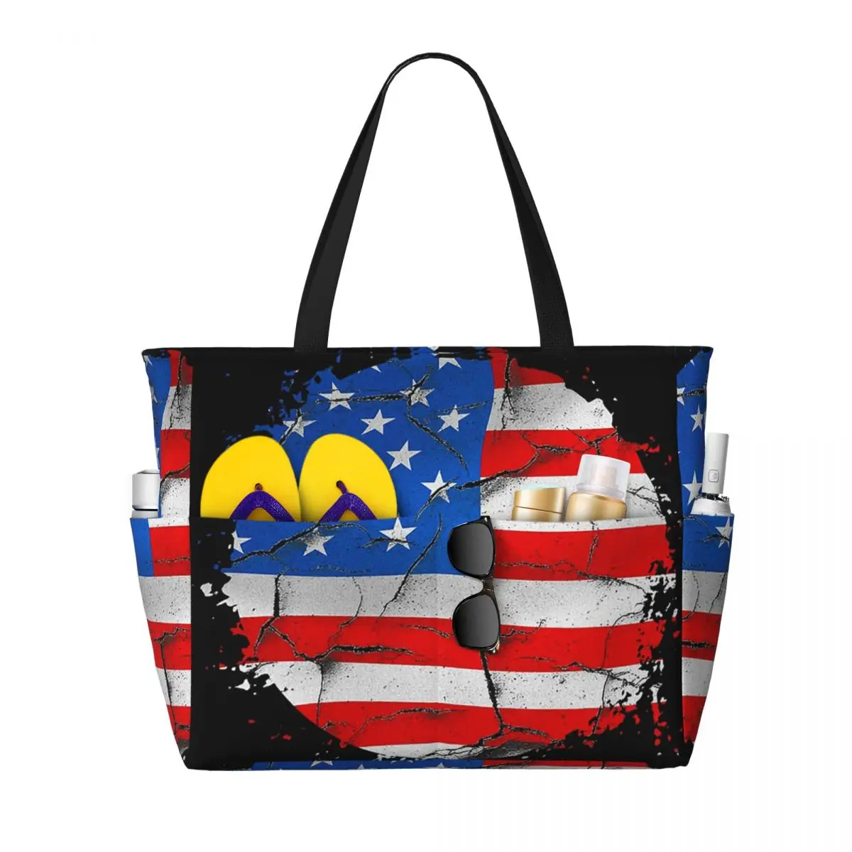 

USA America American Flag Beach Tote Bag Sport Gym Yoga Duffle Large Tote Bag Women Travel Bag Fitness bag