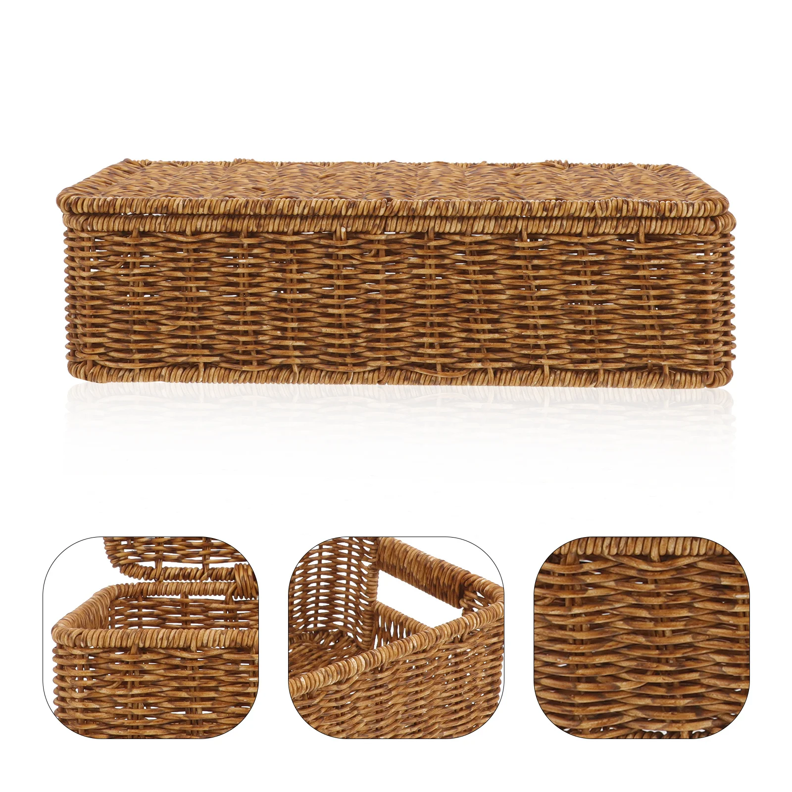 

Fine Workmanship Imitation Rattan Woven Basket Storage Organizer Portable Container for Household Desk Organizing Gift