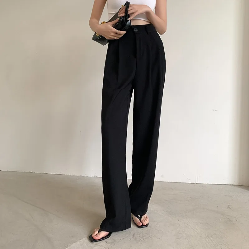 Women\'s New Spring And Summer Korean Solid Color Straight Suit Pants High Waist Loose Thin Temperament Nine Small Suit Pants