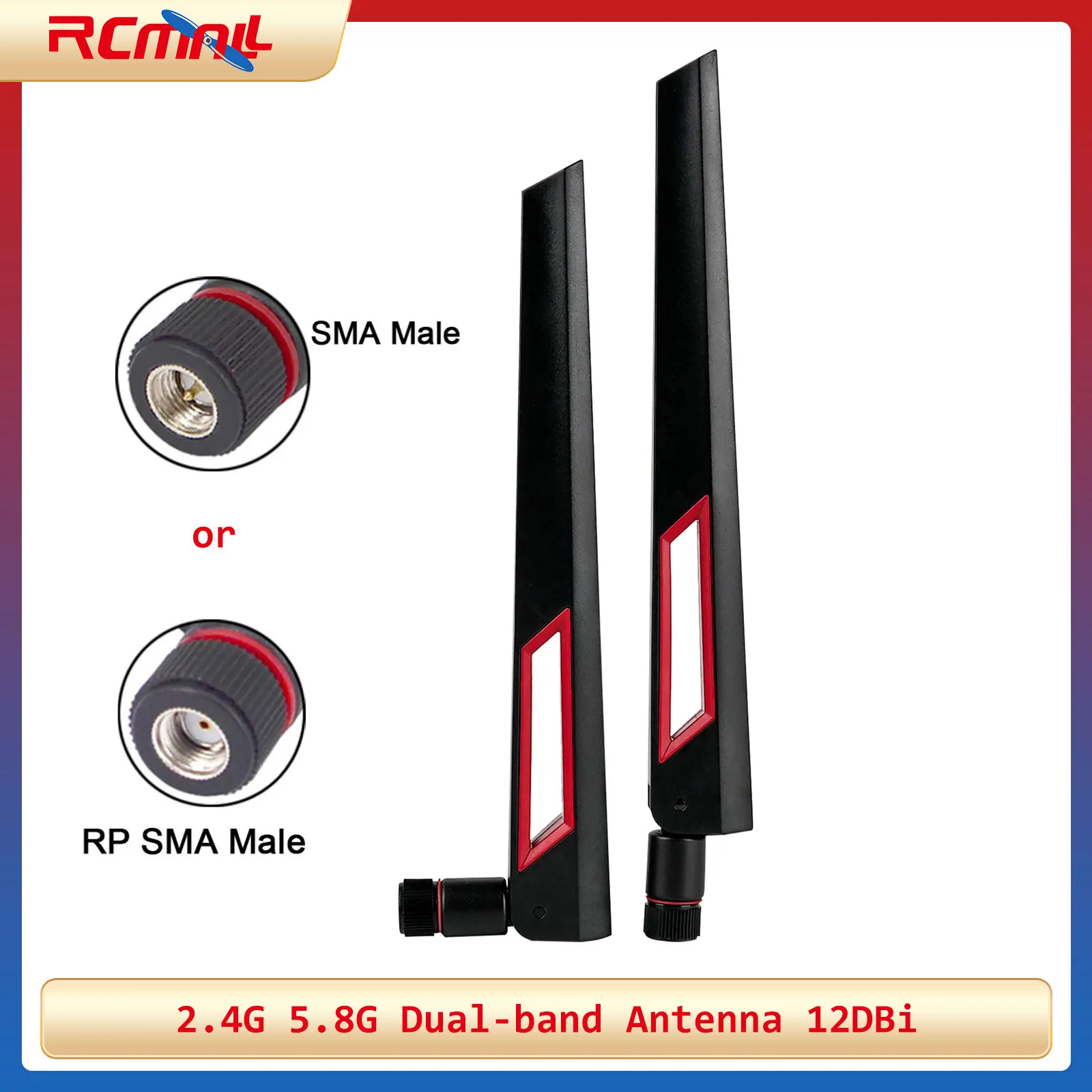 2 Stück 2,4G 5,8G Dualband-Antenne 12DBi SMA-Stecker / RP-SMA-Stecker 19,5cm WLAN-Antenne für Wi-Fi-Router