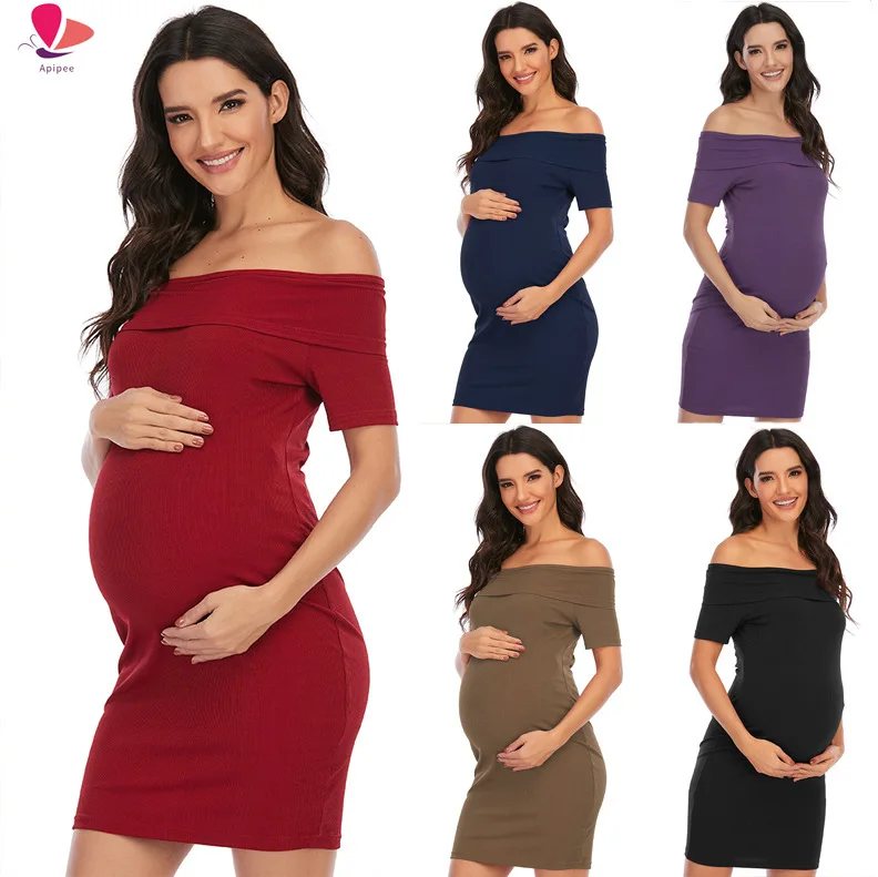 Spring Autumn Winter Dresses Pregnant Women Long Sleeve Bodycon Casual Sweater Dress Mother Home Clothes Maternity Dress