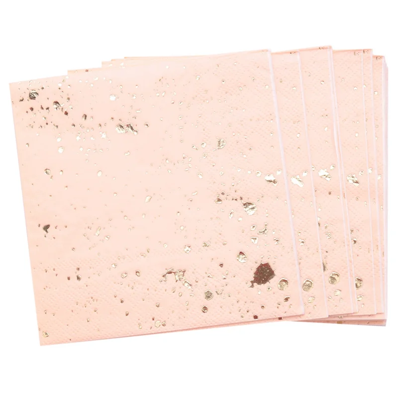 5X Set di stoviglie usa e getta con texture in marmo rosa con blocchi dorati Tovaglioli di carta Forniture per stoviglie di carnevale per matrimoni
