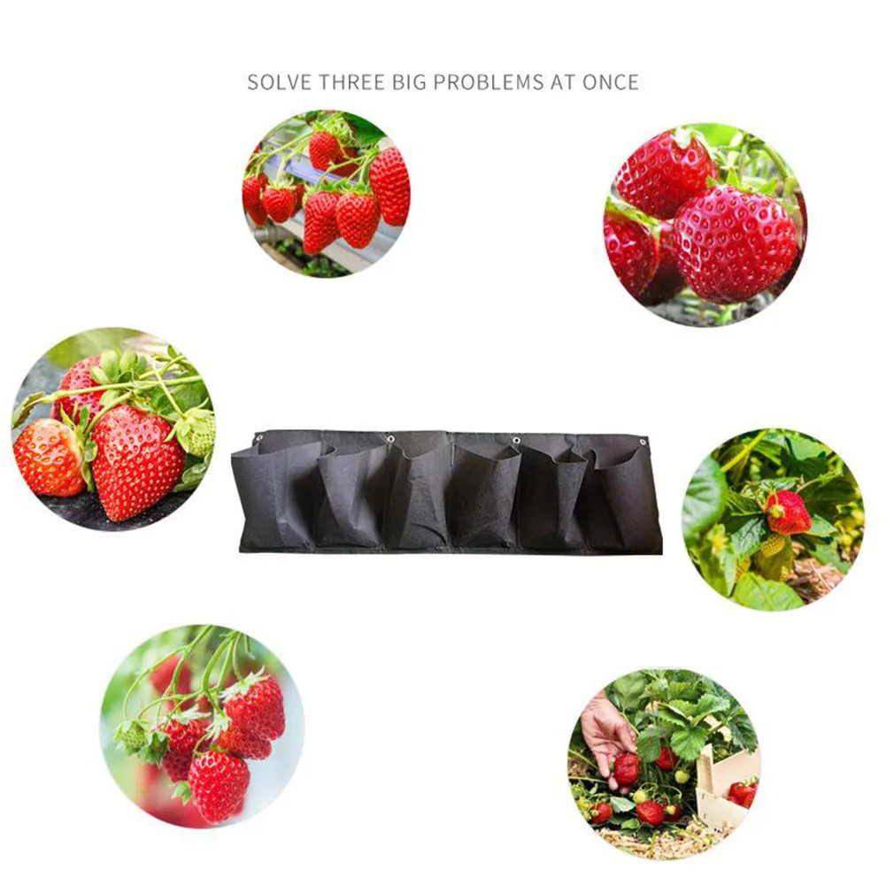 Breathable Felt Vertical Grow Pouch with 6 Pockets Designed for Hanging Gardens on Walls Fences Balconies and Patio Railings