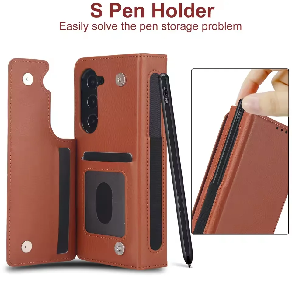 Folding Card Bag Leather Stand Case for Samsung Galaxy Z Fold 3 4 5 6 5G ZFold6 with S Pen Slot Wallet Fold5 Fold4 Fashion Cover