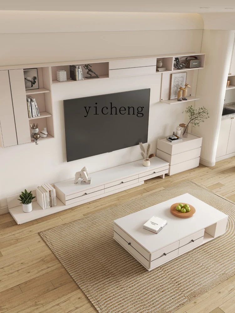 ZC Cream Style Coffee Table TV Cabinet Wall Cabinet Modern Simple Integrated Background Wall Curio Cabinet