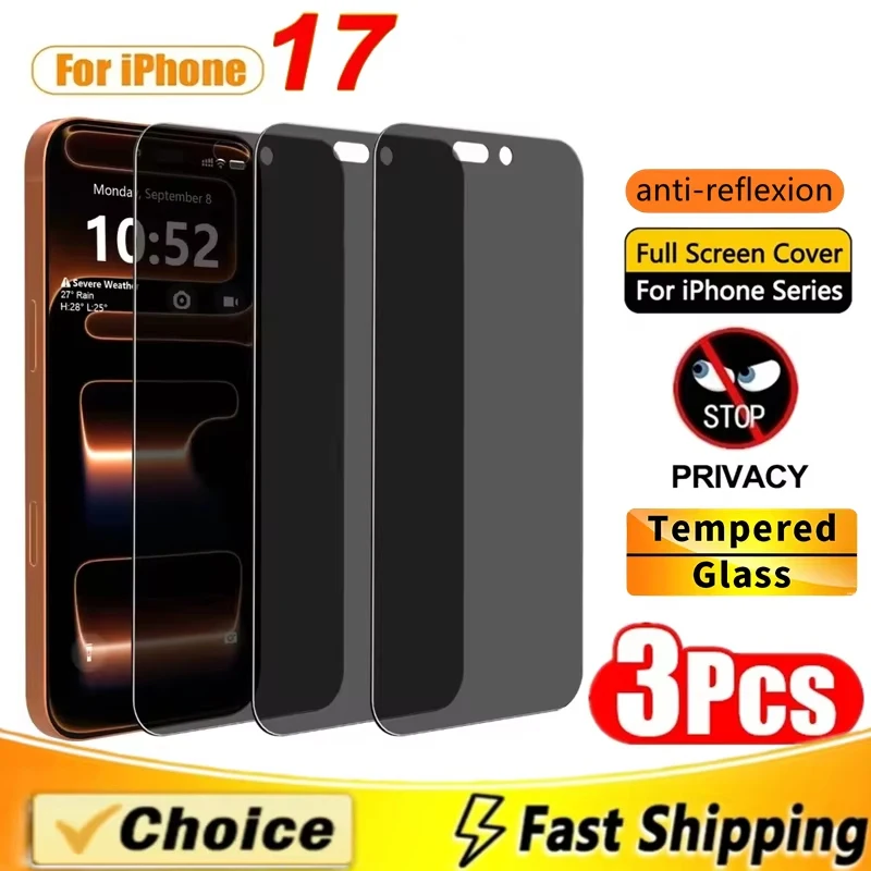 

1/3 шт. Защитное стекло Anti Spy для iPhone 17, 16e, 16, 15 Pro Max, 14, 13, 12, 11 Mini Plus, 17 Air, защитная пленка для экрана с функцией приватности