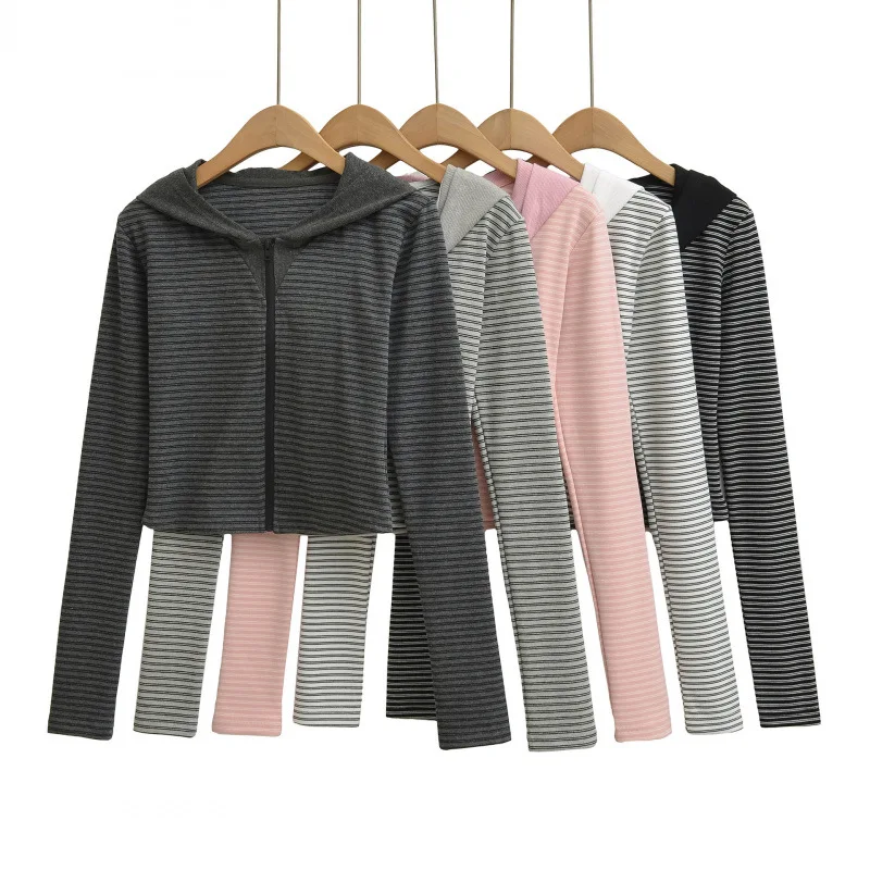 خريف نمط جديد مثير شريط هوديي المرأة قصيرة تناسب سستة مفتوحة سترة عارضة أعلى التخسيس مريحة تنفس الشارع الشهير #1