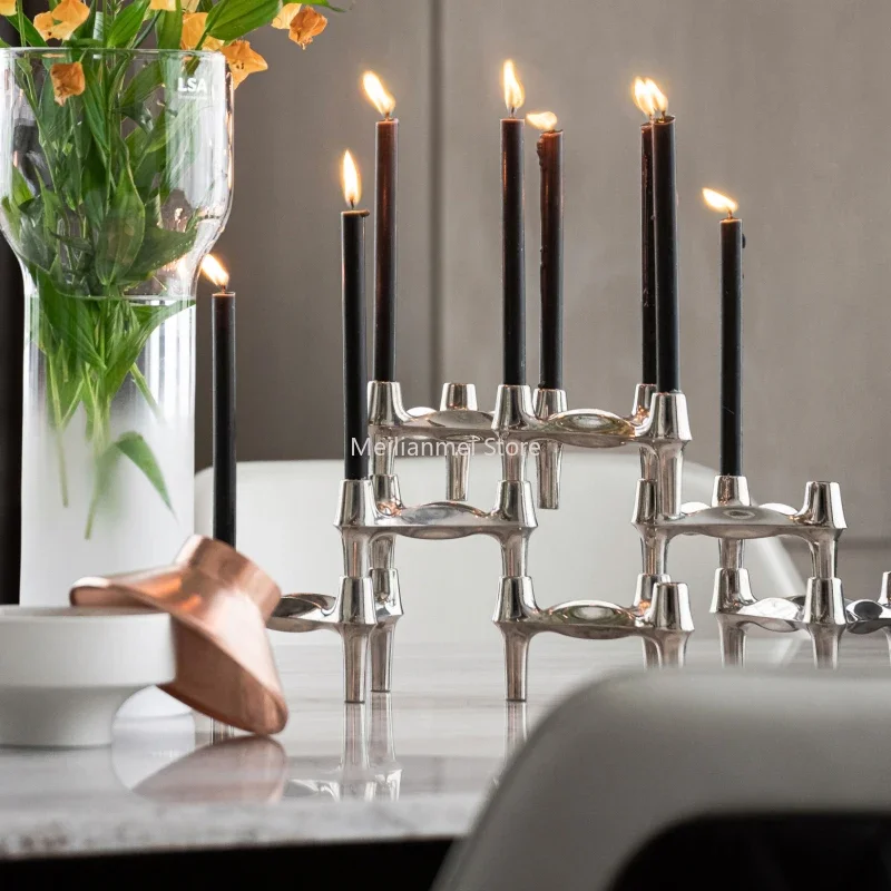 Luxury Silver Nordic Molecular Candle Holder Metal Candlestick Table Centerpiece Living Room Decor Ornament Gift set candelabra