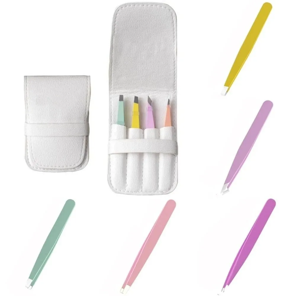 

Набор пинцетов для бровей из нержавеющей стали, против отпечатков пальцев, красочные наклонные зажимы для бровей, наклонный удобный съемник для тонких волос