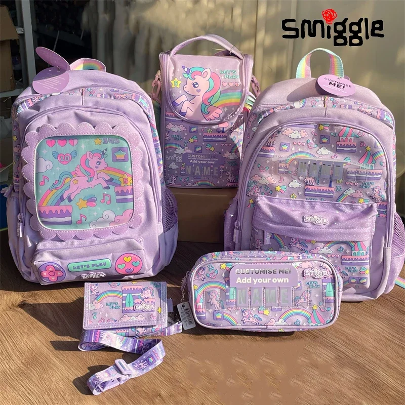 

Оригинальный Австралийский студенческий рюкзак Smiggle с музыкой, пони, рюкзак для детского сада, кросс-боди, кошелек, сумка для ручек, Ланч-бокс, чашка для воды