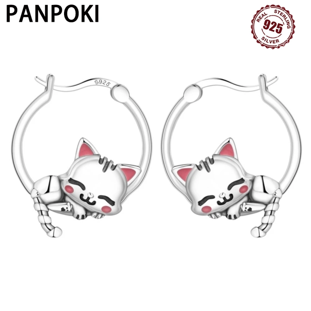 

PANPOKI новые серьги-кольца из стерлингового спящего кота S925, универсальные серьги-кольца для женщин, ювелирные изделия, оригинальные подарки для вечеринок