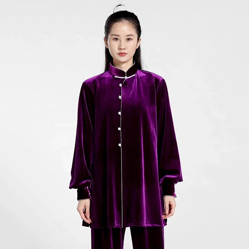 Kun Master Thicken Velvet Taichi Uniform Elegant Winter Martial Arts Suit Kung Fu Clothes Taiji for Women