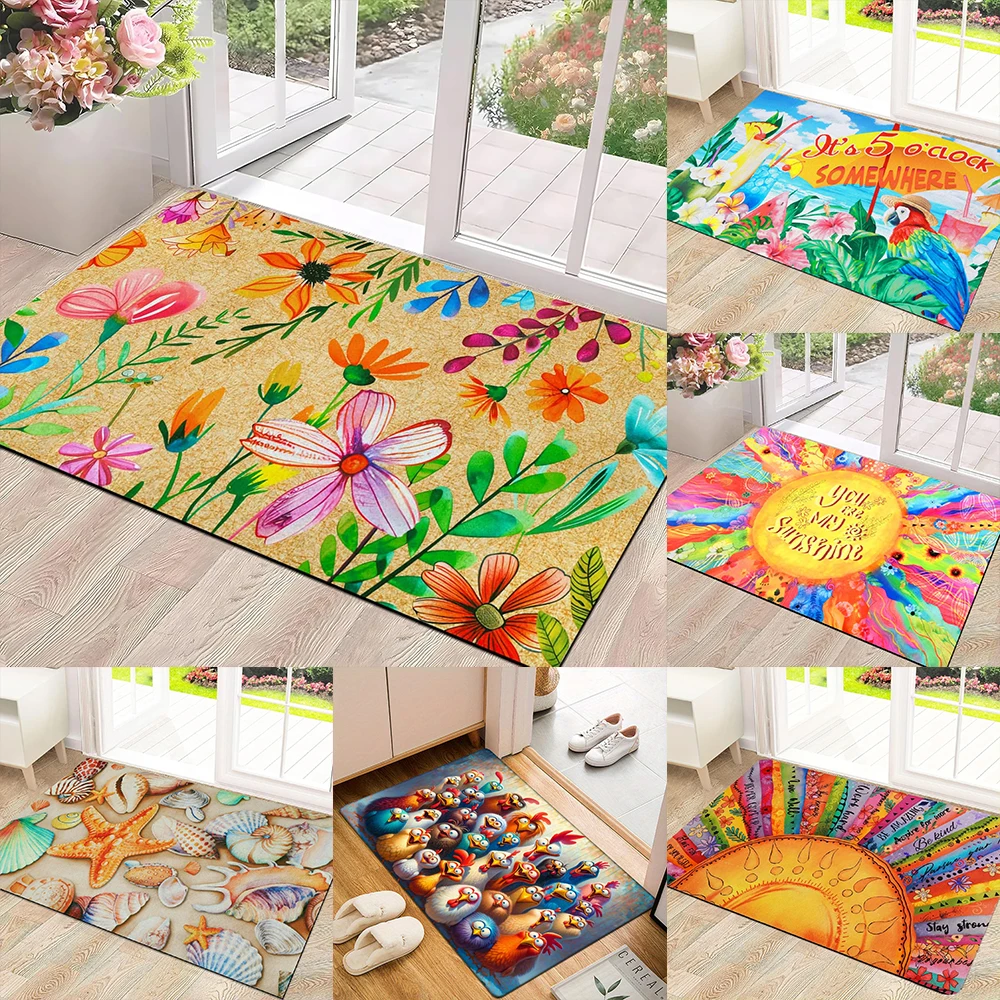 2D Flat-1pc Colorful Doorway Floor Mats , Suitable for entrance, kitchen, living room, rectangular carpet decoration.