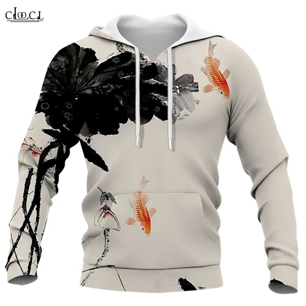 Hx nova moda hoodies paisagem pintura planta lótus arte 3d impresso moletom das mulheres dos homens casual streetwear harajuku hoodie