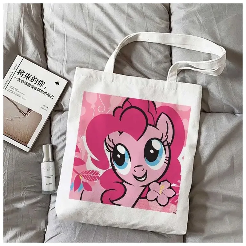 Cartoon My Little Pony Series Cute Printed Canvas Shoulder Bag Kawaii Portable High-capacity Handbag Supermarket Shopping Bags