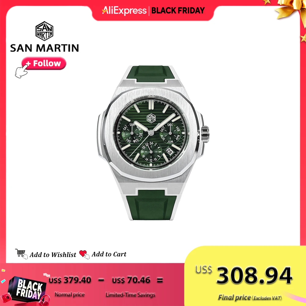 

San Martin 43mm Luxury Men Watch Business Multifunctional Miyota 9120 Automatic Mechanical Watches Luminous Waterproof SN0075