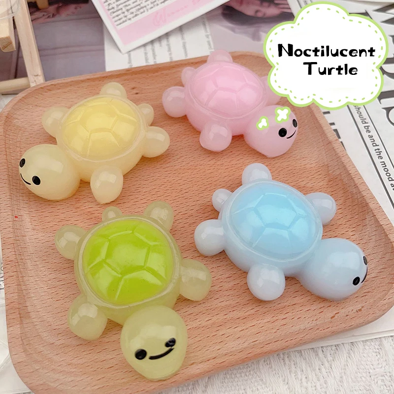 1Pcs Color Series Noctilucent Turtle Home Decor Landscaping Crafts Cute Q-pop Decompression Toy Miniatures Ornaments Decoration