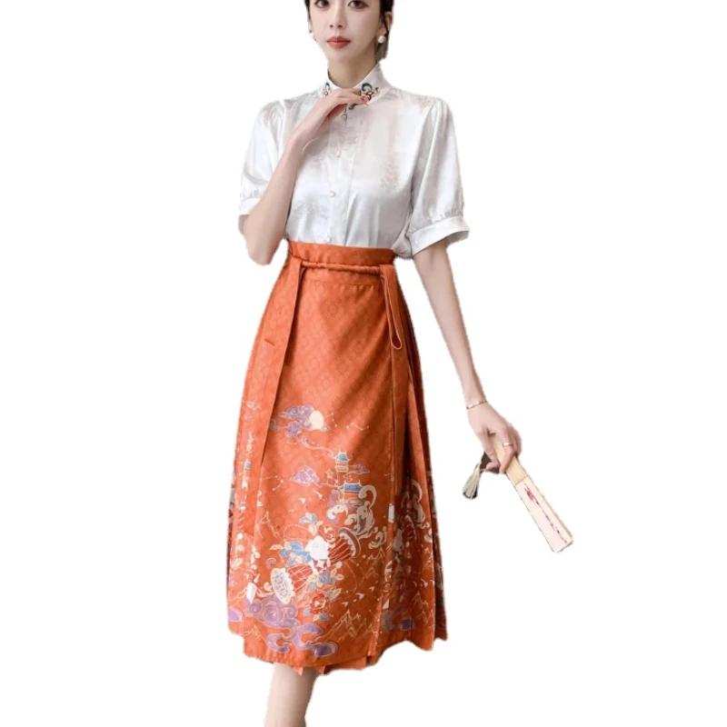 New Chinese Style Skirt for Women Improved Hanfu Horse-Face Skirt Daily Commute Spring and Summer Ladies Skirt Faldas Mujer