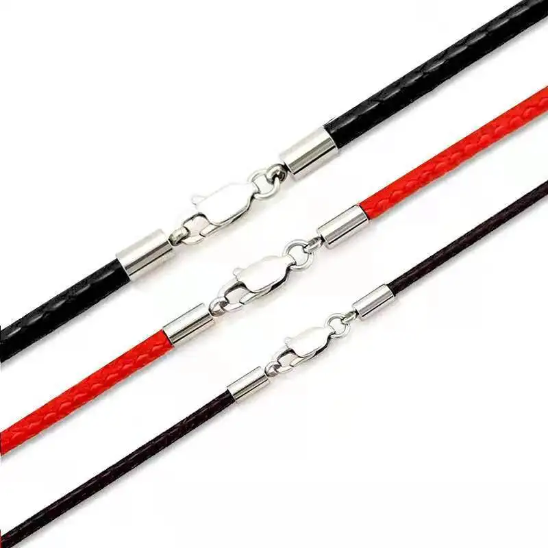 Braided Leather Cord for DIY Lanyard Pendant Necklace Making String Rope Thread Jewelry Making Stainless Steel Lobster Clasp
