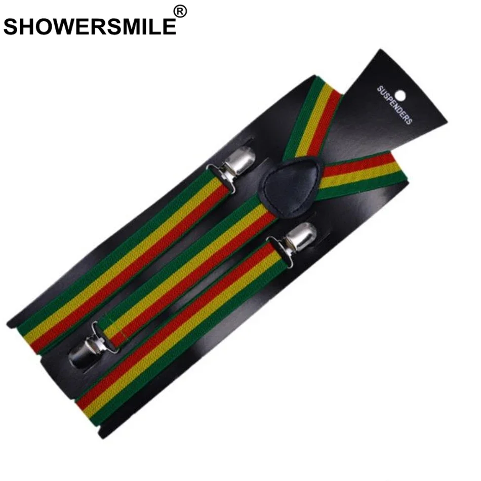 SHOWERSMILE- Tirantes de arcoíris para adultos, tirantes para camisa a rayas para hombres y mujeres, tirantes coloridos para pantalones, 3 Clips, elásticos de 100cm