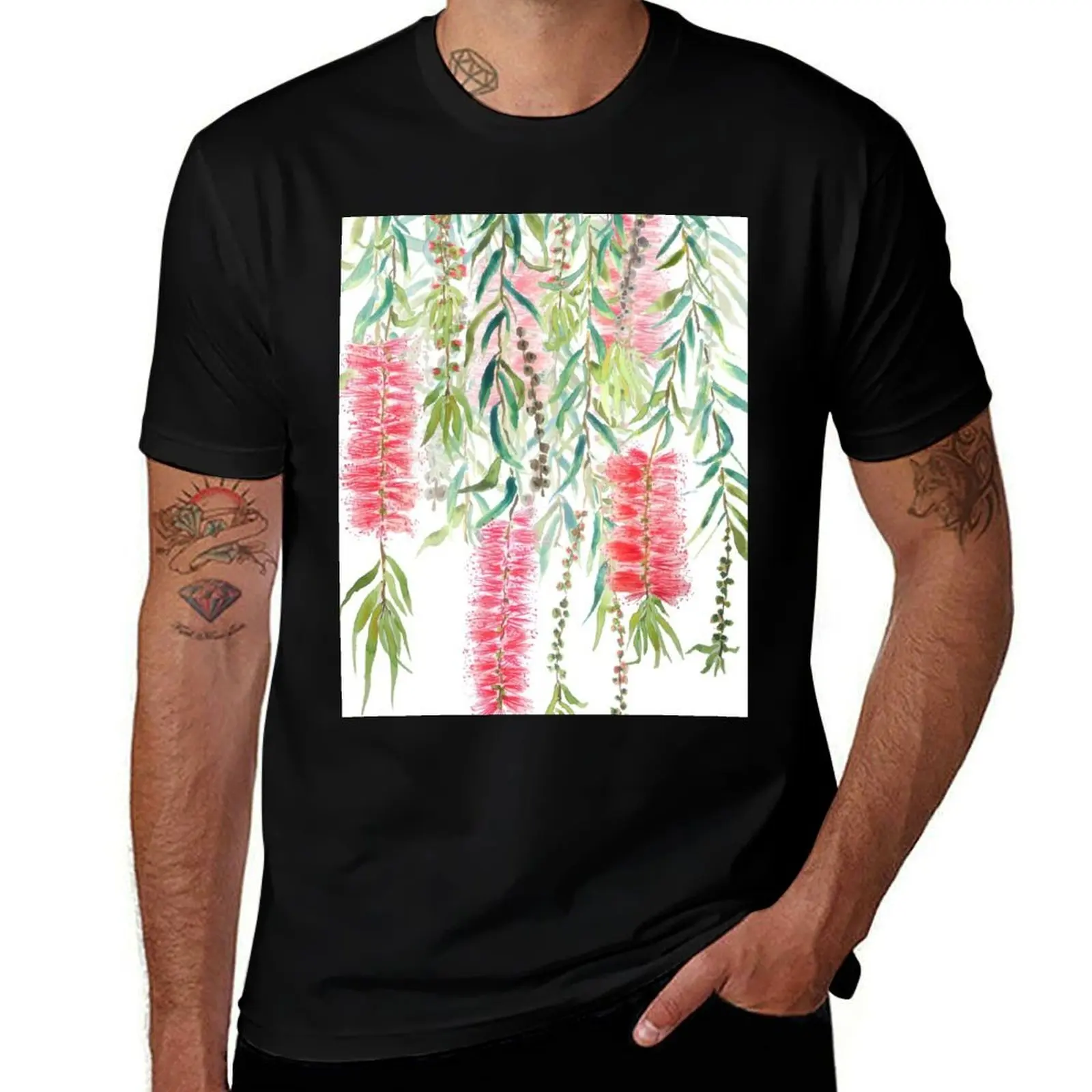 

hand painted Bottle brush tree T-Shirt t shirts for man pack cotton cotton t shirts high quality