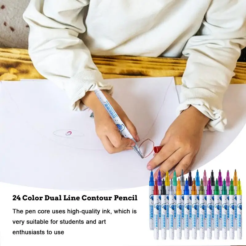 

Double Lined Outline Markers Double Lined Shimmer Markers Doodle Drawing Pens 24 Color Glitter Gel Outline Pen For Doodling